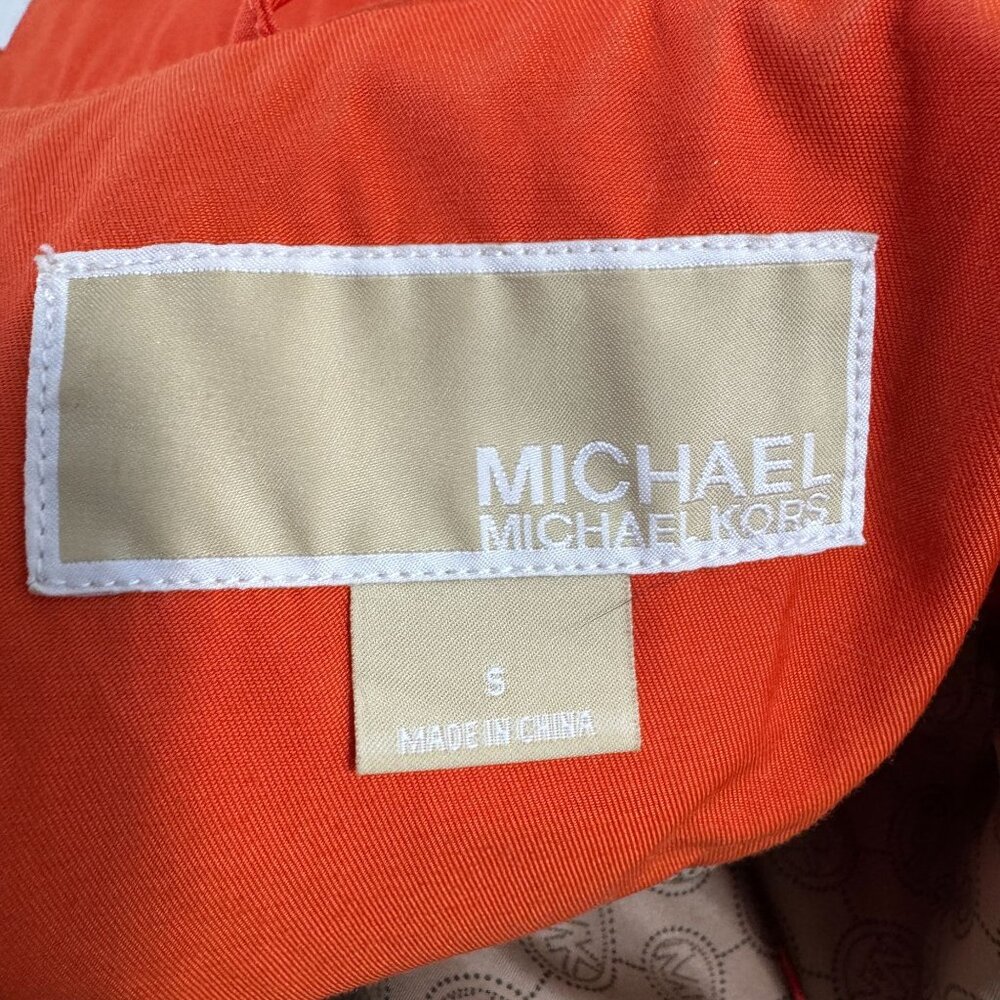 Michael Kors Women's Poppy Orange Belted Trench Coat Pocket Gold Buttons Size S - Picture 9 of 11